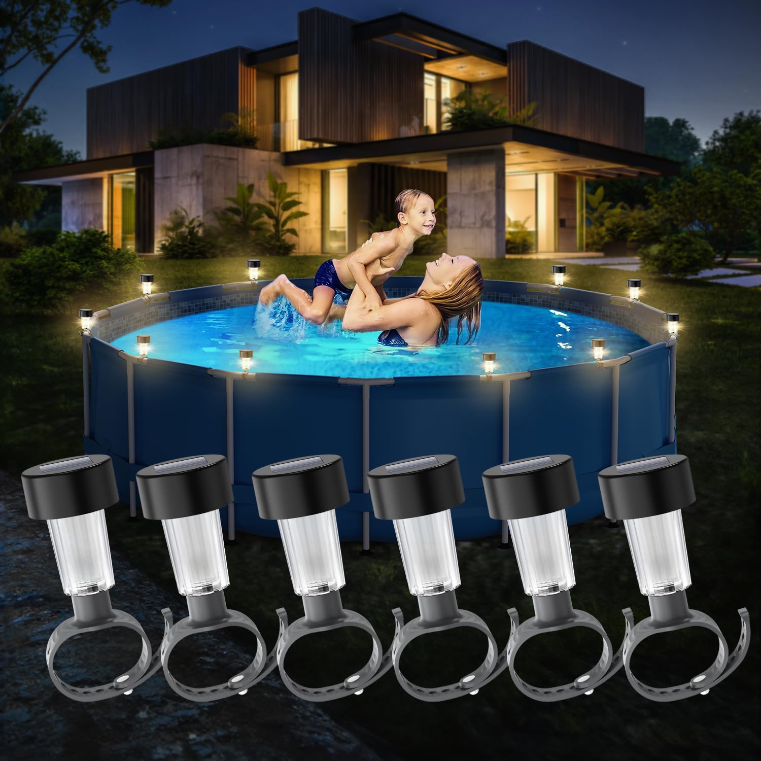 Outdoor Lighting On Fence - 6 packages Solar Pool Light Frame