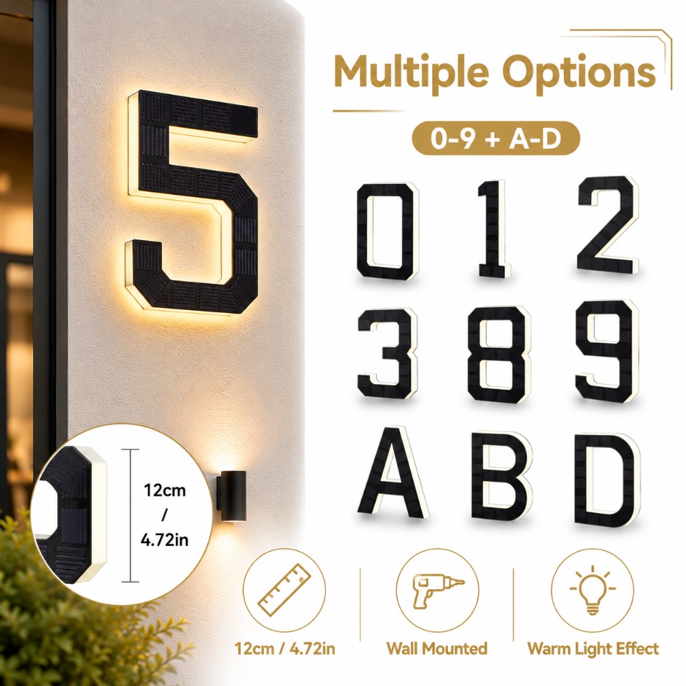 Outdoor Lighting For Front Of House - Solar LED House Number Sign Waterproof