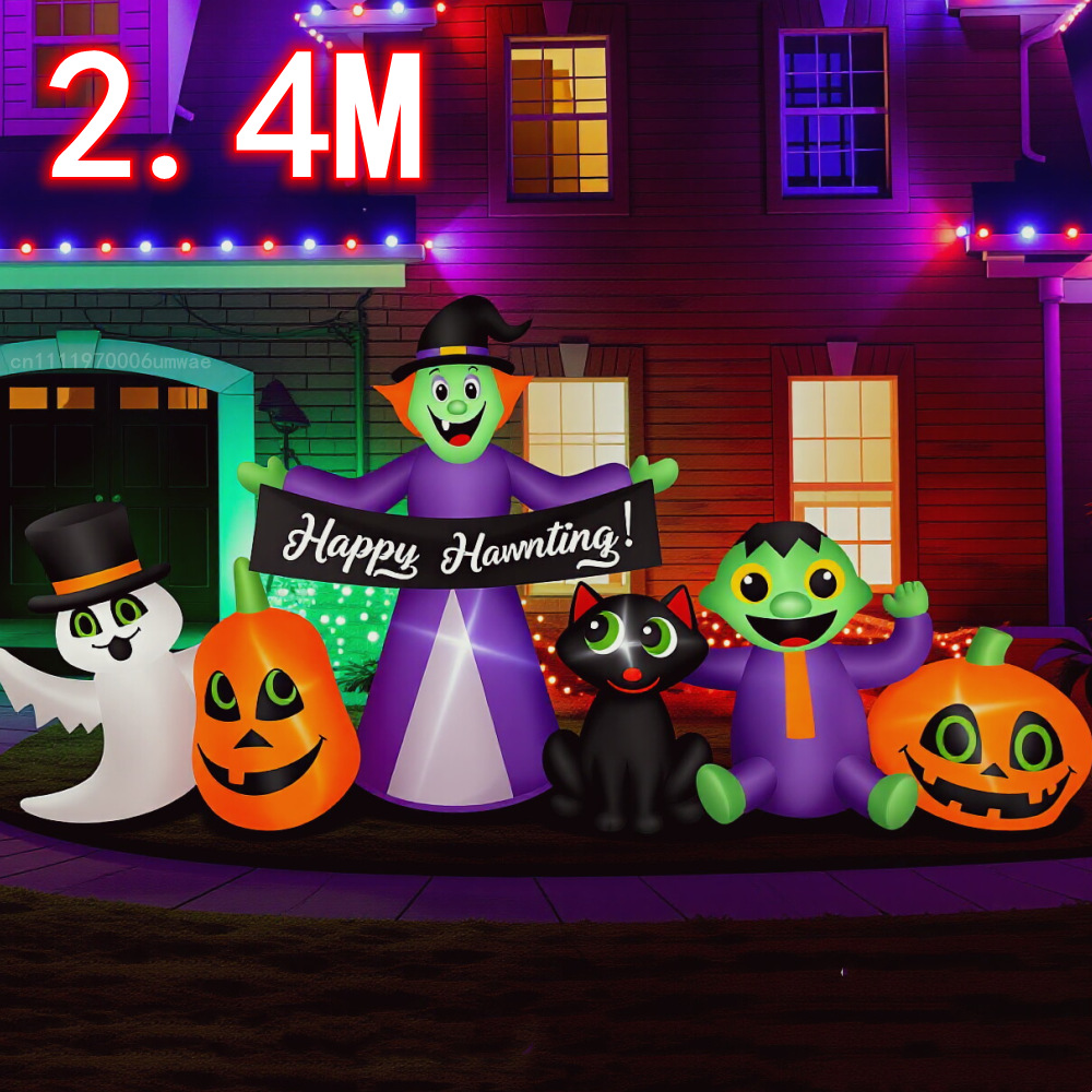 Outdoor Lighting For Front Of House - 2.4M Halloween Inflatable Witch Ghost Pumpkin