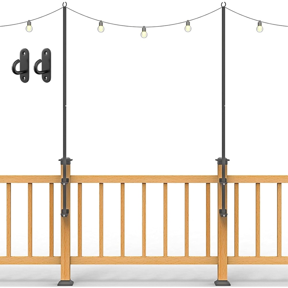 Outdoor Lighting Hooks - 2 pack string light poles -