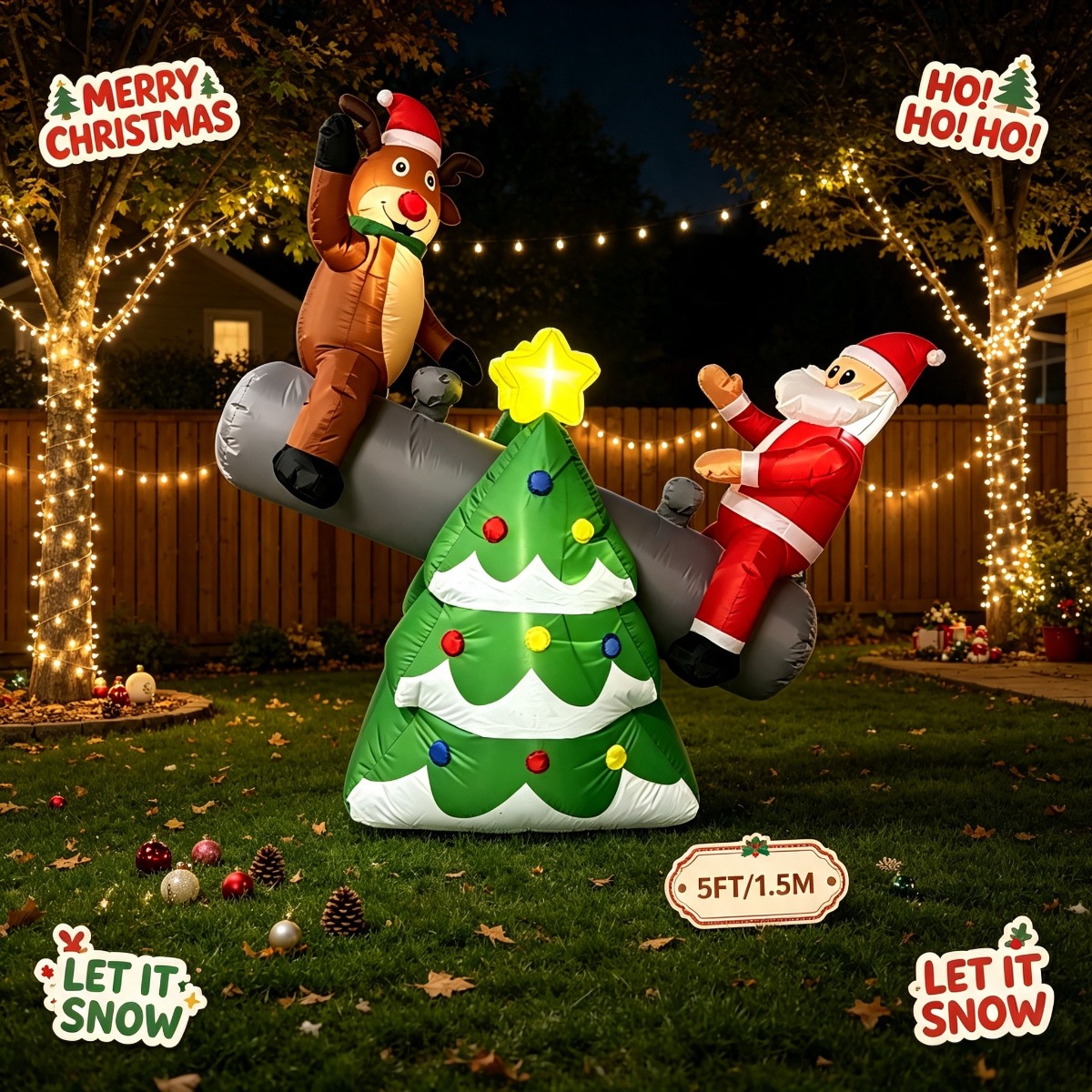 Outdoor Lighting On Trees - Christmas Inflatable Toys Santa And Reindeer