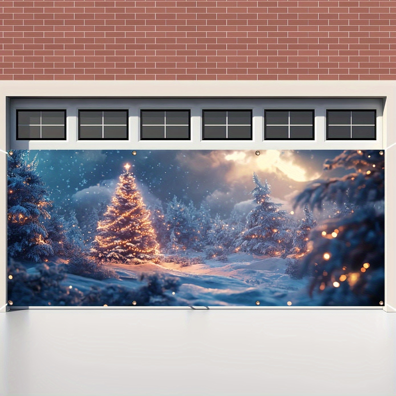 Outdoor Lighting On Trees - Sparkling Christmas Garage Banner - Twinkling