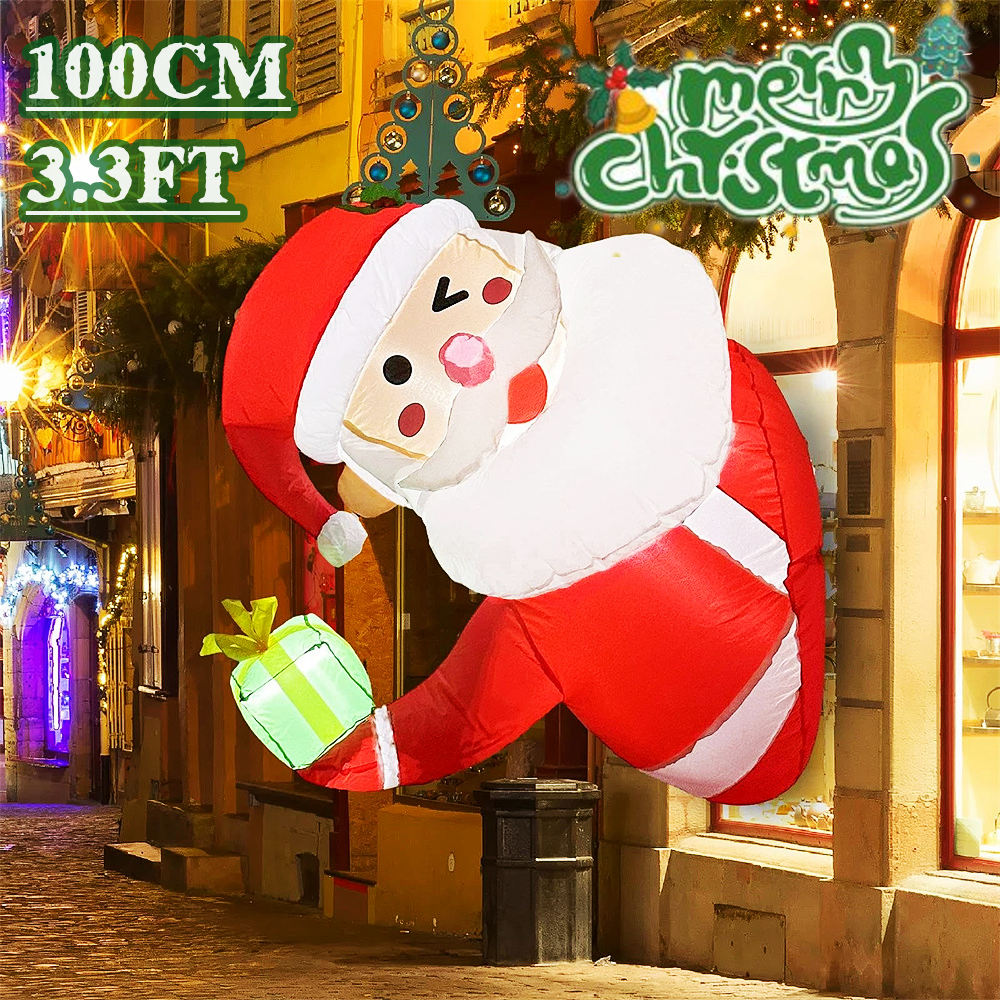 Xmas Outdoor Lighting Decorations - 3.5Ft Christmas Inflatable Santa Claus Lean