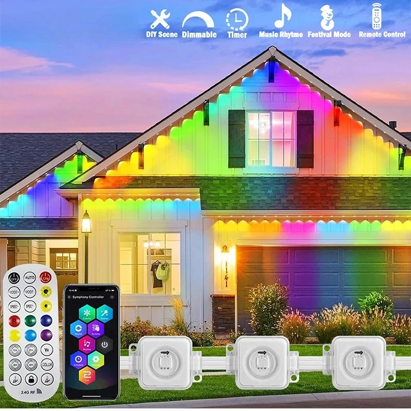 Outdoor Lighting For Front Of House - 300FT Permanent Eaves LED Smart RGB