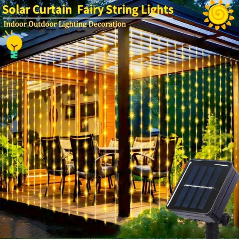 Outdoor Lighting On Fence - Solar Curtain Lights100/200/300 LED Outdoor Curtain