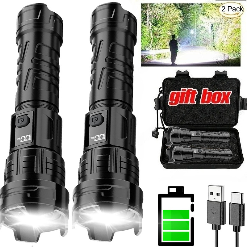 Outdoor Lighting Black - Super Bright LED Flashlight USB Rechargeable