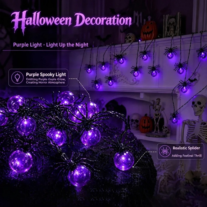 Battery Powered Spider LED Str - Outdoor Lighting Halloween recension och pris