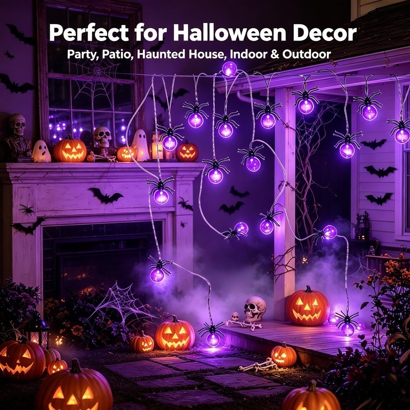Battery Powered Spider LED Str - Outdoor Lighting Halloween recension och pris