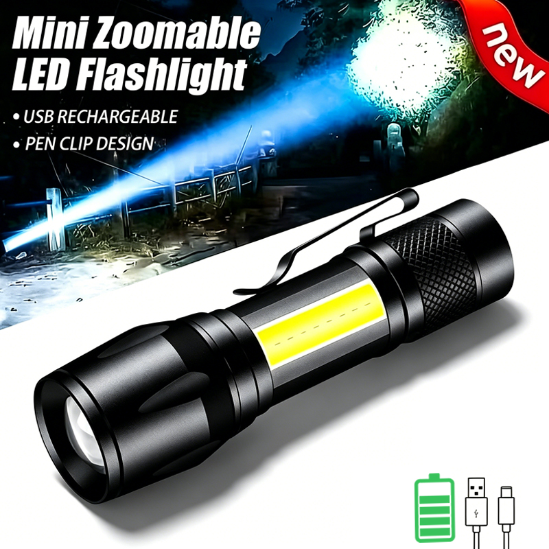 Mini LED Flashlight COB+XPE Po - Outdoor Lighting Black recension och pris