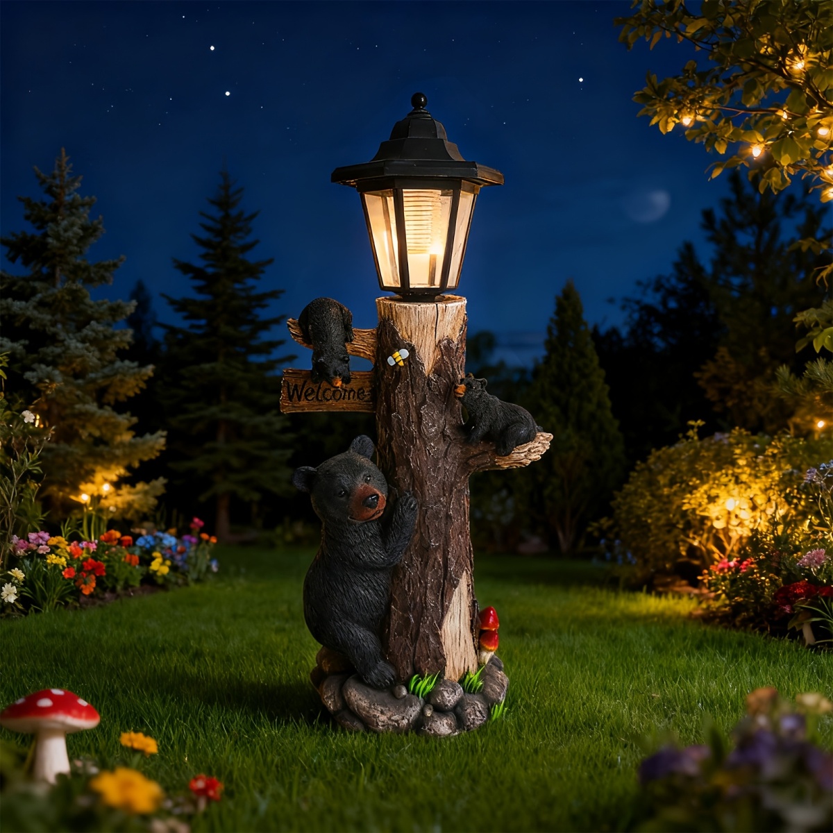 Black bear statue welcome sign - Outdoor Lighting On Trees recension och pris
